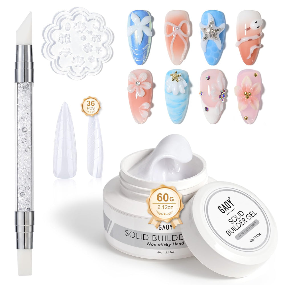 GAOY solid builder gel 60g white swatch for precise 3D nail art and extensions