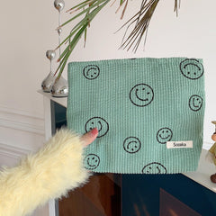 Gardsell corduroy cosmetic bag top view with organized interior for essentials.