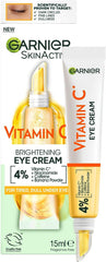 Garnier eye-cream 4-percent vitamin C bottle highlights brightening formula for tired-looking under-eyes