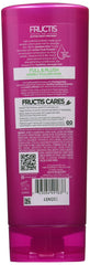 Garnier Fructis Full and Plush conditioner ingredients closeup highlighting fruit proteins for stronger-feel hair