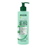 Garnier Fructis Pure Clean 10-in-1 Leave-In Cream bottle shows vegan formula and lightweight hydration.