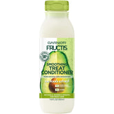 Garnier Fructis smoothing treat conditioner avocado bottle highlighting lightweight frizz control