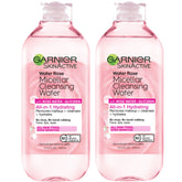 Garnier Micellar Water Rose bottle pour cleanses gently and removes makeup.