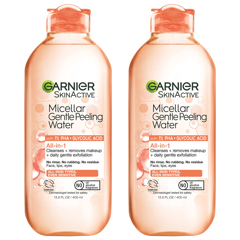 Garnier SkinActive Gentle Peeling Micellar Water bottle for gentle daily exfoliation