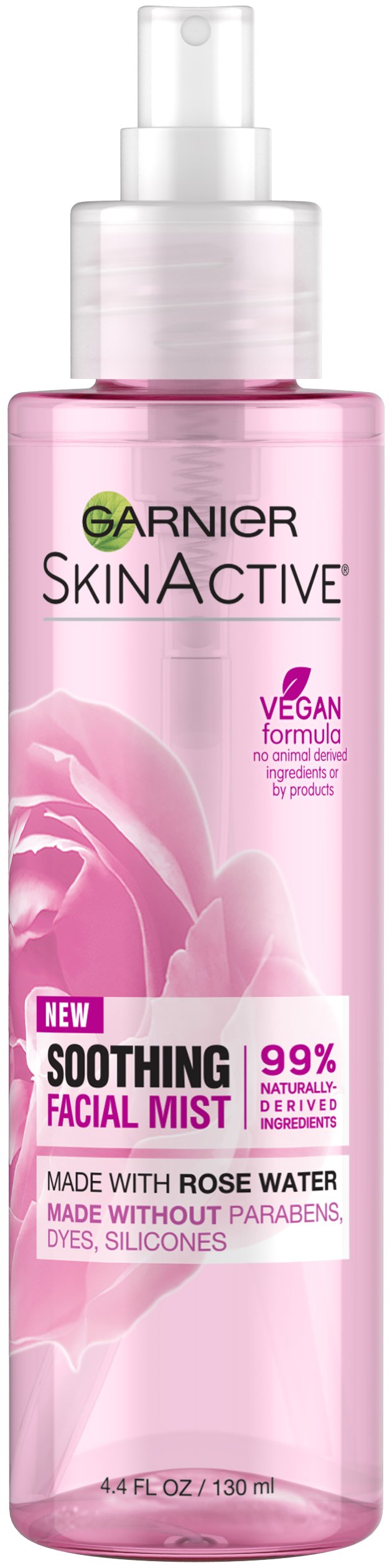 Garnier SkinActive rose water mist bottle for daily hydration.