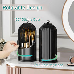 GAXmi makeup brush holder with 360° rotating base for easy tool access.