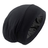 GB Selected silky satin-lined bonnet worn on head for secure, slip-free sleep