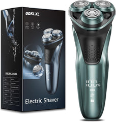 GDKLXL rechargeable electric razor bright blue front view with 4D blades for wet and dry shaving