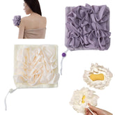 GEDEUBAN dual-color loofah set in purple and beige for shared bathroom use.