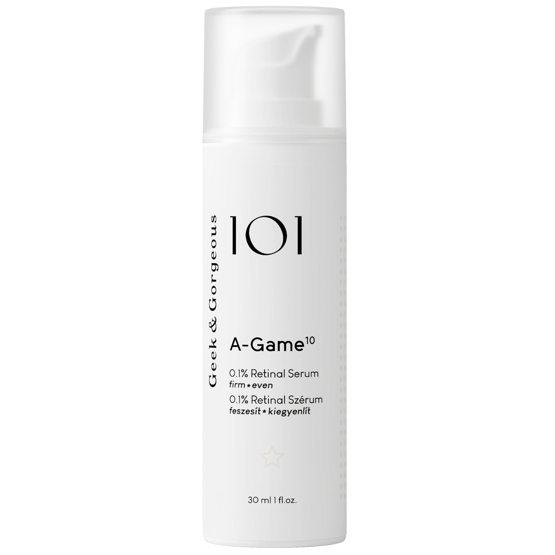 Geek & Gorgeous A-Game retinal serum bottle shows silky texture for smoother skin