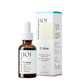 Geek & Gorgeous C-Glow serum bottle pour shows antioxidant protection for daytime use.