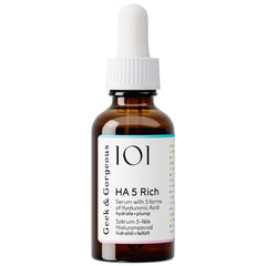 Geek & Gorgeous HA 5 Rich ingredient list showing five hyaluronic acid variants.