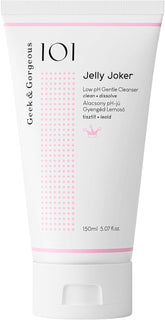 Geek & Gorgeous Jelly Joker bottle closeup highlighting gentle cleanser for sensitive skin.