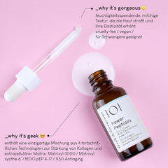 Geek & Gorgeous Power Peptides serum swirl on hand shows hydration and smoothness.