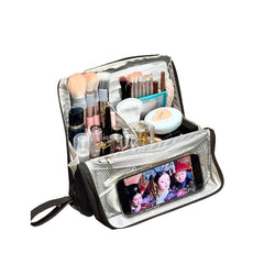 Geelraqaly standing makeup bag front view with roomy interior for cosmetics on the go
