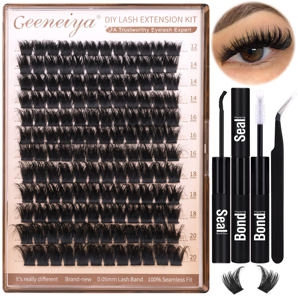 Geeneiya 200D lash clusters kit packaging demonstrates easy at-home use and gifting appeal.