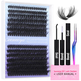 Geeneiya lash-extension-kit-contents including clusters, bond & seal, tweezers, manual for at-home use