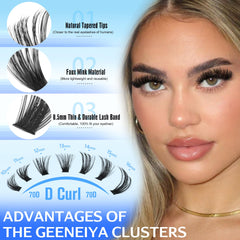 Geeneiya Wispy Lash Clusters Kit shows soft synthetic material for lightweight extensions.