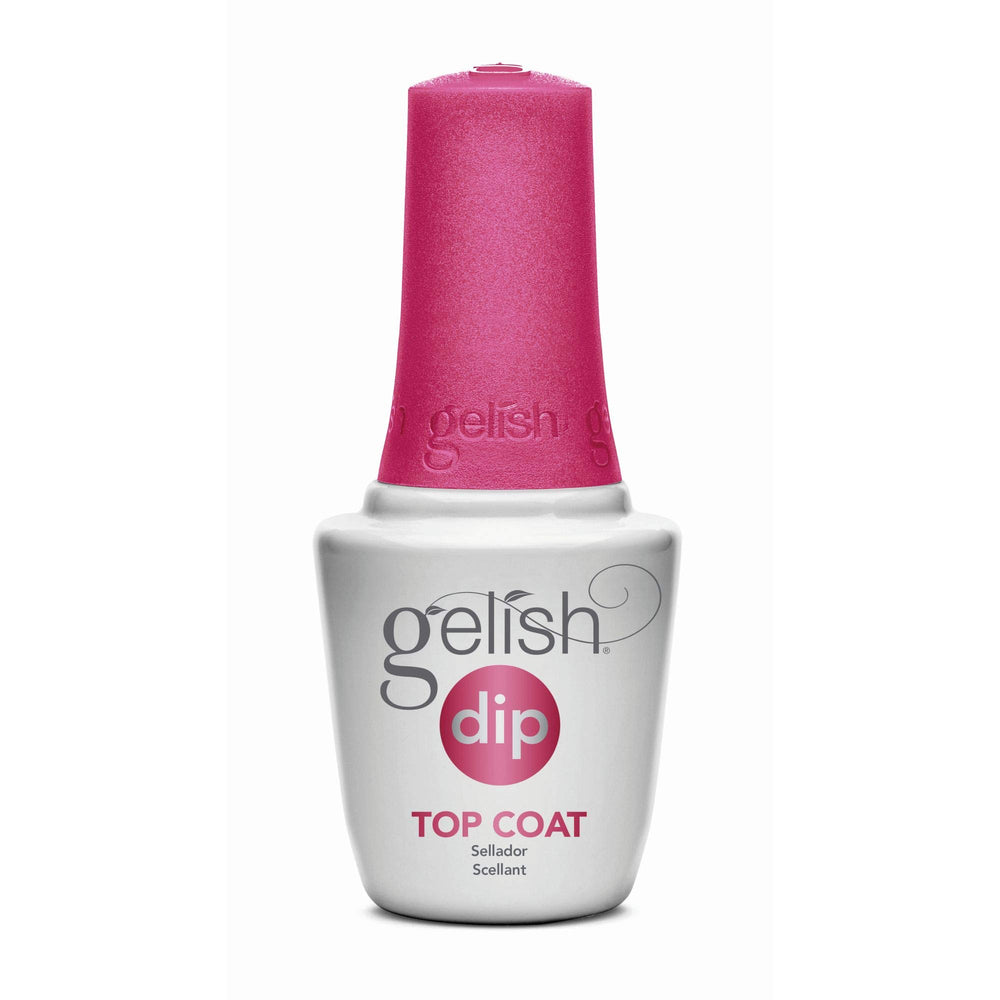 Gelish Dip Top Coat glossy finish enhances salon-quality nails