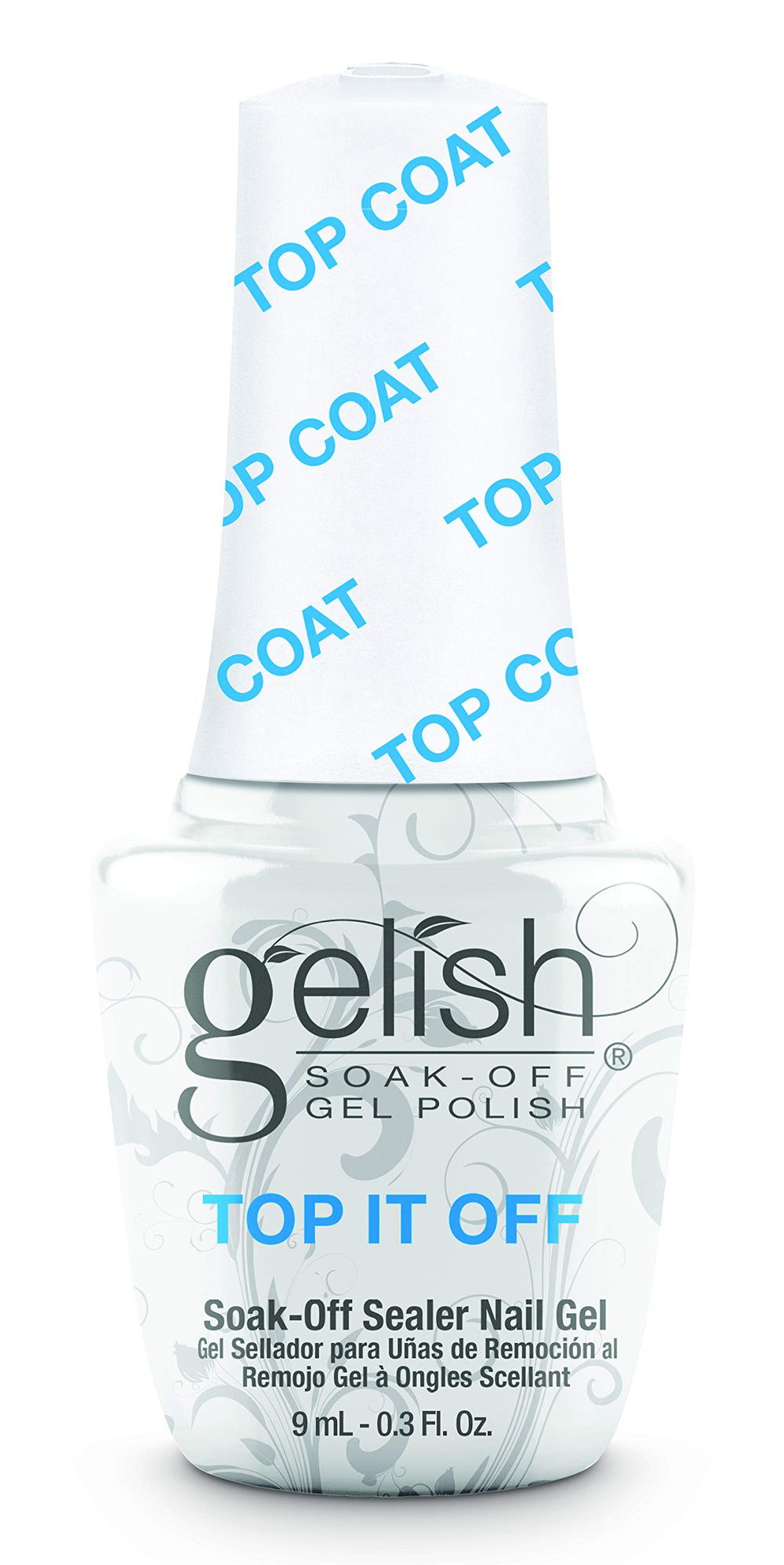 Gelish MINI Top It Off bottle shows a glossy seal for lasting shine.