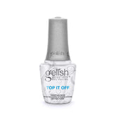 Gelish Top It Off bottle close-up delivers lasting high-gloss protection for gel nails.