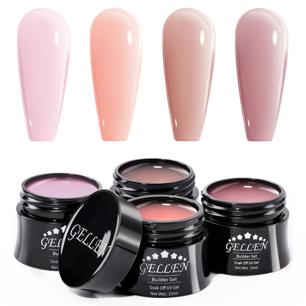 Gellen builder gel kit pink nudes peach four-color set for DIY nail extensions.