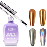 GELLEN chrome top coat bottle applying for mirror-like chrome finish and long-lasting shine.