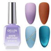 GELLEN Matte Top Coat bottle close-up showing a long-lasting matte finish for nails.