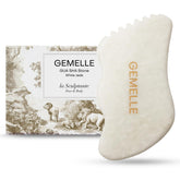 GEMELLE White Jade Gua Sha tool front view for cooling skincare ritual