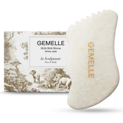 GEMELLE White Jade Gua Sha tool front view for cooling skincare ritual