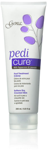 Gena Pedi Cure Foot Creme jar demonstrates ultra-conditioning skin therapy for smoother feet.