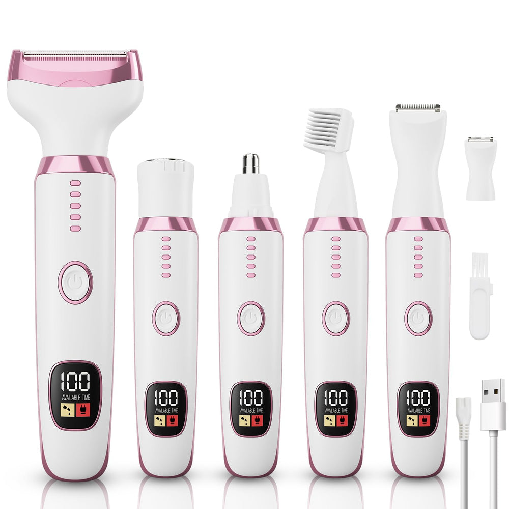 Generic 5-in-1 electric razor for women with detachable heads enables precise grooming.