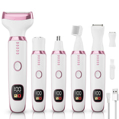 Generic 5-in-1 electric razor for women with detachable heads enables precise grooming.