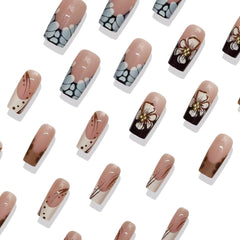 Generic fall nails with French tip and 3D flower for elegant decor