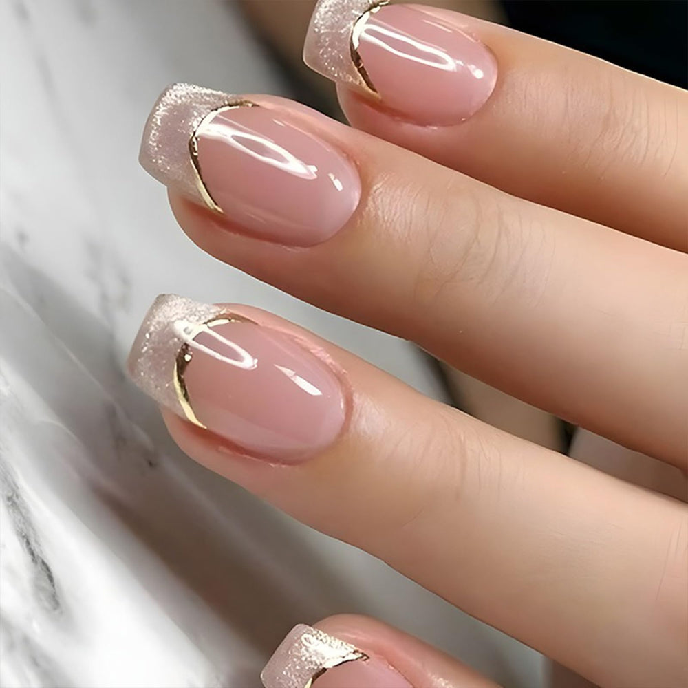 Generic short-press-on nails with cute square tip glitter for quick at-home glam.