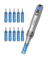 Genetic Brilliance Labs wireless cosmetic pen on the face for gentle texture refinement and serum absorption.