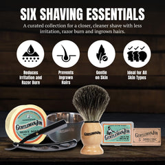 Gentleman Jon badger-hair-brush delivers rich lather for luxurious prep.