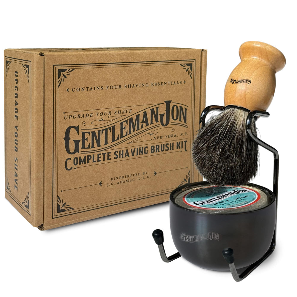 Gentleman Jon complete shaving brush kit brush with premium badger bristles for a rich lather.