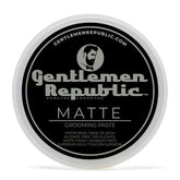 Gentlemen Republic matte paste bottle closeup highlights strong hold and natural matte finish.