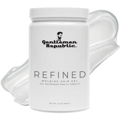 Gentlemen Republic Refined Hair Gel bottle showcasing high hold and shine