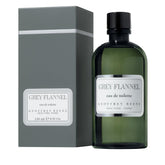 Geoffrey Beene Grey Flannel bottle pour hints a citrus-woody opening for daytime wear.