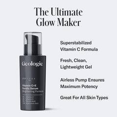 Geologie Vitamin C+E Ferulic Serum pump dispenser enables precise daily application for radiance