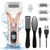 Geopu electric foot callus remover with LCD display shows battery status for easy planning.
