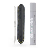 GERMANIKURE clear glass cuticle stick with leather sleeve for precise cuticle work.
