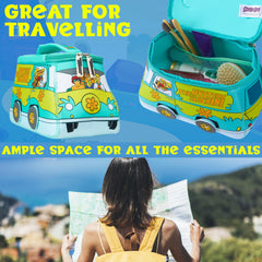 Get Trend Scooby Doo toiletry bag open zip reveals multiple compartments for skincare and cosmetics