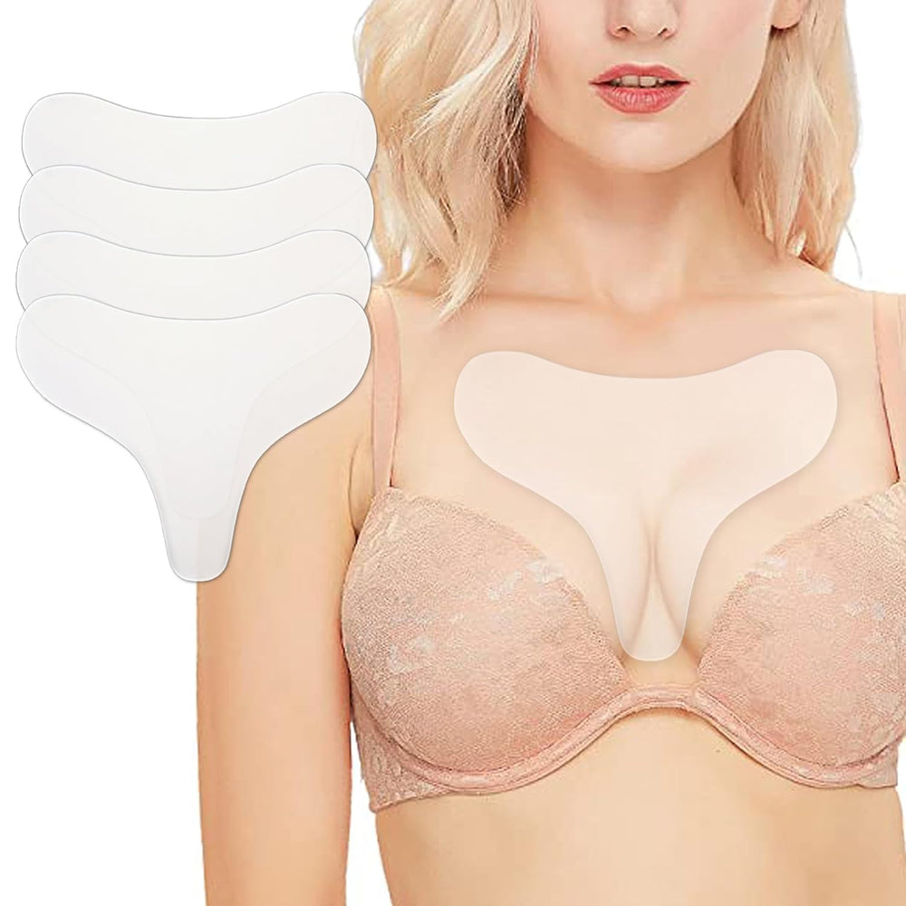GETPUNA chest wrinkle pads 4pcs pack on-skin closeup shows smoother neckline and decollete.