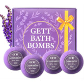 GETT lavender bath bomb packaging showcasing gift-ready presentation for spa-inspired home routines.