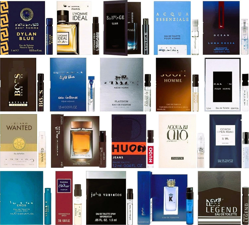 GHBB men's cologne sample discovery set travel pack showing compact fragrance vials for on-the-go testing.