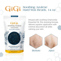 GIGI hard wax beads for sensitive skin reducing irritation potential.