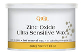 GIGI Zinc Oxide wax tub close-up showing barrier protection for delicate skin.
